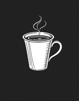 Steaming cup of coffee outlined in white against a dark background with swirling steam visible above the surface photo