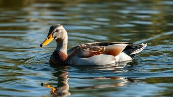Duck swimming gracefully in tranquil waters on a clear sunny day photo