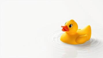 Bright yellow rubber duck floating in calm water with gentle ripples during daylight photo