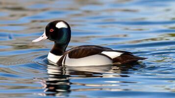 Beautiful male long-tailed duck swimming gracefully in serene waters on a sunny day photo