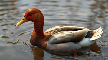 Duck swimming gracefully in a serene pond amidst gently rippling waters on a sunny day photo