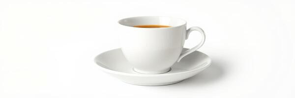 Cup of steaming tea on a bright white background inviting relaxation during morning or afternoon break photo