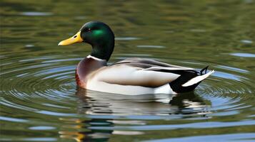 Mallard duck swimming gracefully on a calm lake during daylight hours in a serene natural setting photo