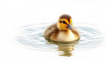 Cute duckling swimming peacefully on a calm water surface in natural surroundings photo