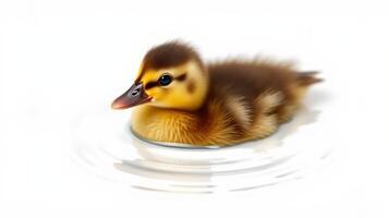 Cute duckling swims in clear water, creating gentle ripples in a serene environment, showcasing nature's charm and beauty photo
