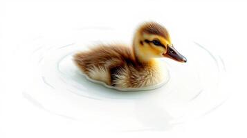 Cute duckling swimming in calm water, surrounded by gentle ripples on a sunny day photo