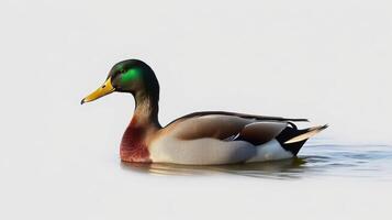Mallard duck swimming calmly in still water during a bright sunny day photo