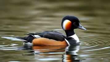 Colorful duck swimming gracefully in calm water on a serene day photo