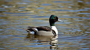 Duck swimming calmly in a serene body of water surrounded by gentle ripples photo