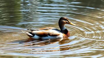 Beautiful duck swimming gracefully in a tranquil pond during a sunny afternoon photo