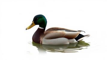 Colorful male mallard duck swimming gracefully on calm water during daylight hours photo