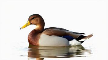 Beautiful brown duck swimming gracefully in calm waters during a sunny day photo