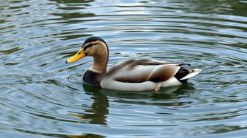 Beautiful mallard duck swimming gracefully in serene pond water during a sunny day photo