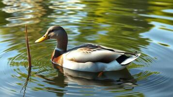 Captivating mallard duck floating peacefully on a tranquil pond during sunny daylight photo