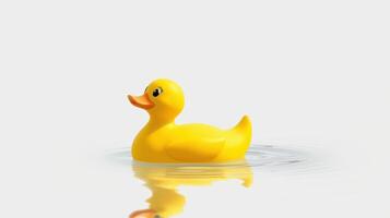 Yellow rubber duck floating in calm water during a sunny day at a local pond photo