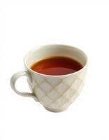 Elegant cup of hot tea on a white background showcasing fine craftsmanship and inviting warmth for an enjoyable tea time photo