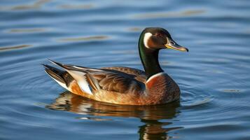 Beautiful duck swimming gracefully in calm water during a serene afternoon at a peaceful lake photo