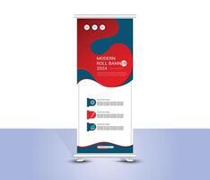 Red and blue abstract roll up banner template design vector