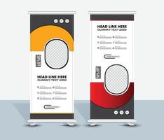 Modern stylish red and yellow roll up banner template design vector