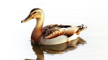 Duck swimming gracefully in calm water near a serene lakeside at dawn showcasing its vibrant plumage photo