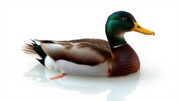 Colorful mallard duck swimming in still water with vibrant plumage in a serene environment photo