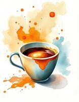 Coffee cup with swirling colors and vibrant splashes showcasing a creative beverage design photo