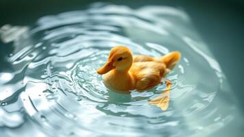 Yellow rubber duck floating in clear water with gentle ripples and reflections during daylight photo
