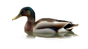 Mallard duck swimming gracefully in calm water with a serene environment on a sunny day photo