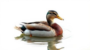 Colorful mallard duck swimming gracefully in calm water during a sunny day photo
