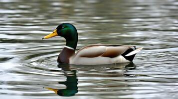 Mallard duck swimming gracefully in calm water reflecting its vibrant colors photo