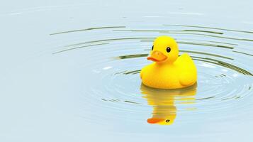 Yellow rubber duck floats serenely on calm water creating gentle ripples in a peaceful setting photo