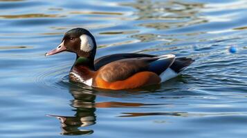 Colorful duck swimming gracefully in a serene water setting during daylight photo