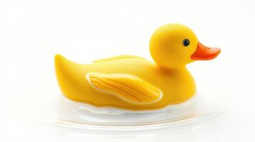 Bright yellow rubber duck floats serenely on clear water creating a cheerful and playful atmosphere photo
