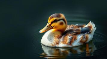 Duck swimming quietly in calm waters during late afternoon light at a serene park lake photo