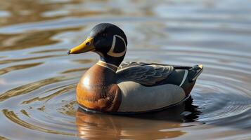 Mallard duck resting calmly on the water during a sunny afternoon in a serene natural setting photo