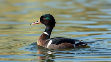 Mallard duck swimming gracefully in a serene pond during daylight photo