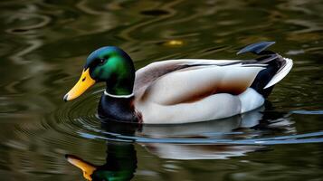 Mallard duck swimming gracefully in calm waters reflecting its vibrant colors photo
