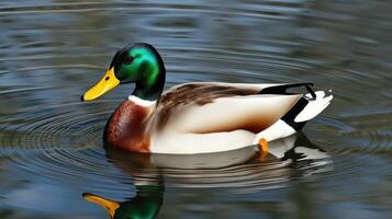 Colorful mallard duck swimming in calm waters during a sunny day in a natural environment photo