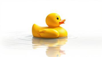 Cute yellow rubber duck floating gently on a serene water surface in a peaceful setting photo