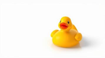 Bright yellow rubber duck floating on a smooth surface in a minimalistic setting during daytime playtime for children photo