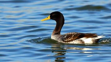 Mallard duck swimming peacefully on a serene lake during a sunny afternoon photo