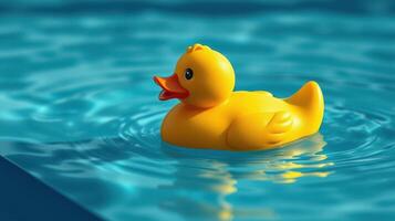 Rubber duck floating in a serene pool during bright sunny day photo