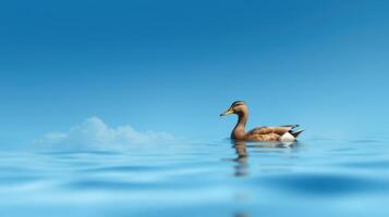 Duck swimming calmly in tranquil blue water under a clear sky during a sunny day photo