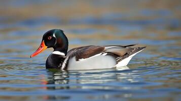 Howard the eurasian oystercatcher enjoys a peaceful swim in a serene lake during early morning hours photo