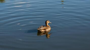 Calm duck swimming in serene water with ripples during a sunny afternoon photo