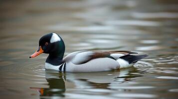 Colorful duck swimming in calm water during a sunny afternoon in a serene natural setting photo