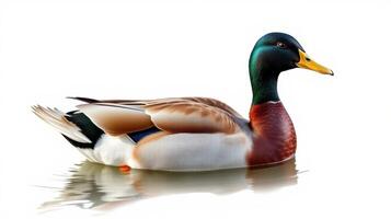 Colorful mallard duck swimming peacefully in a calm body of water during daylight photo