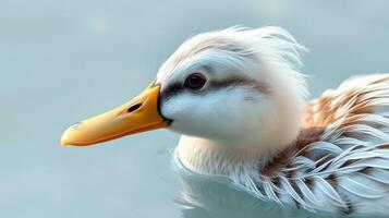Duck swimming in calm water showcasing unique plumage on a tranquil day in nature photo