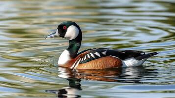 Colorful duck swimming gracefully in tranquil water reflecting natural surroundings photo