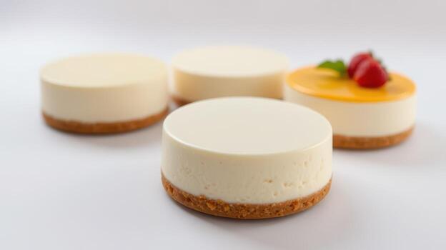 Delicious cheesecake desserts with graham cracker crust served on a white background photo